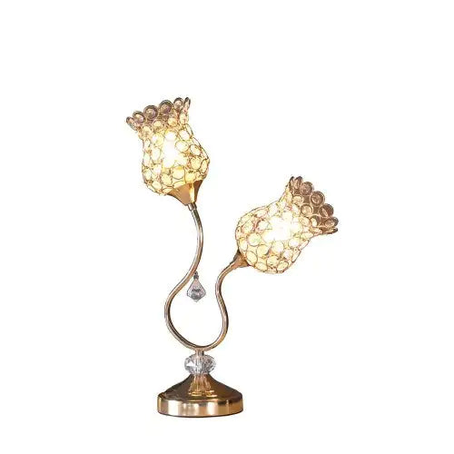 Rose Gold 2 Flower Horn Ornate Metal Table Lamp