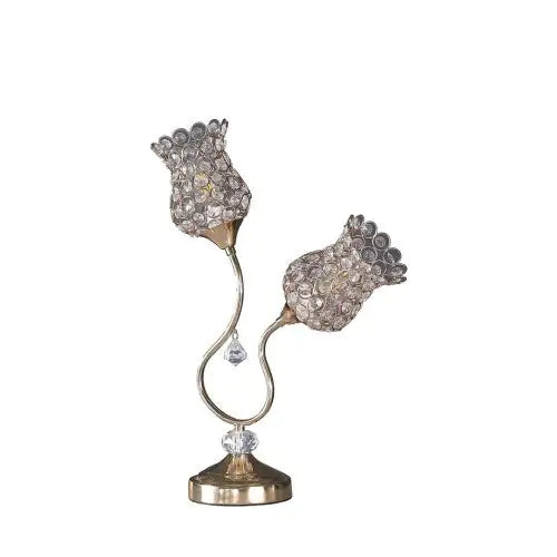 Rose Gold 2 Flower Horn Ornate Metal Table Lamp